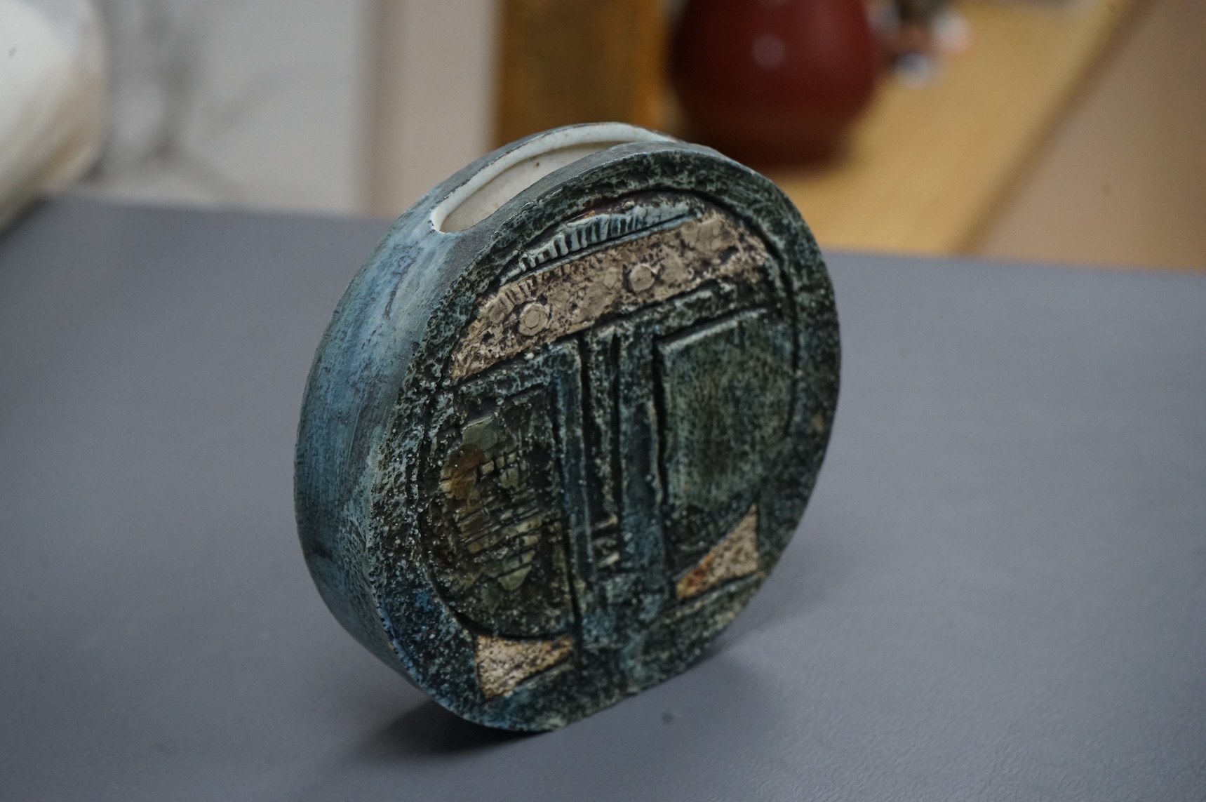A small Troika wheel vase, initialled by Linda Taylor, 12cm